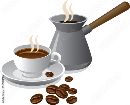 Vector illustration of hot coffee with a turk, on a white background