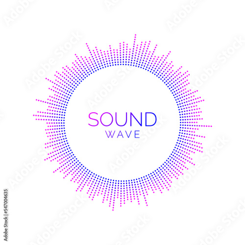 Circle sound wave visualisation. Dotted music player equalizer. Radial audio signal or vibration element. Voice recognition. Epicentre, target, radar, radio icon concept. 