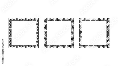 Greek ornament square frame set. Meander rectangle patterns collection. Ancient Greek fret borders. Geometric meandros motif. Vector