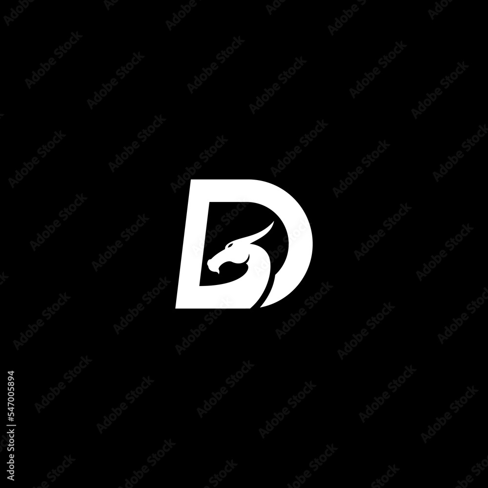 Letter D and dragon logo vector design template The letter D logo is