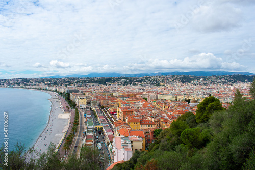 Nice, France Aerial view on beach and buildings in old town and city. French Riviera  © Maciej