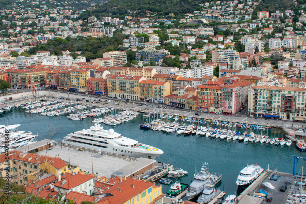 Yachts and boats in Marina in Nice, France. Aerial view 