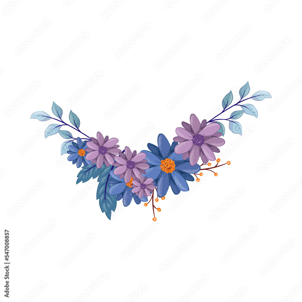 blue purple flower arrangement watercolor illustration