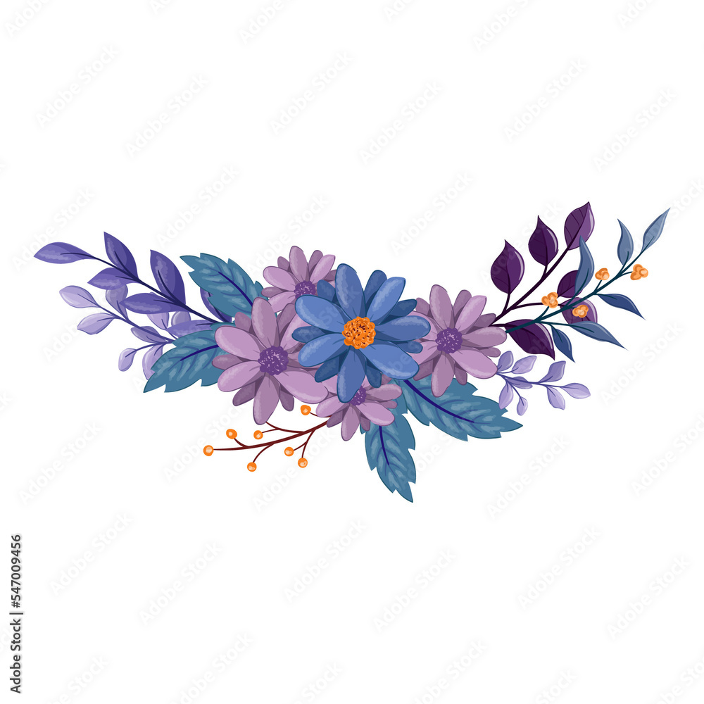 blue purple flower arrangement watercolor illustration blue purple flower arrangement watercolor illustration