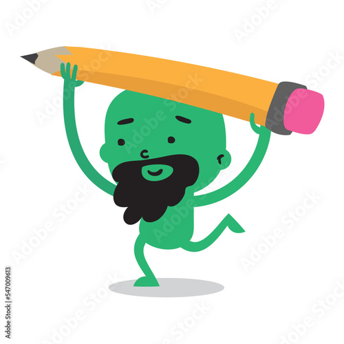 Dibujo garabato en vectores de personajes divertidos estilo caricatura dibujante con barba y lápiz en las manos. 