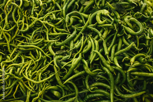 Green chili pepper close up.