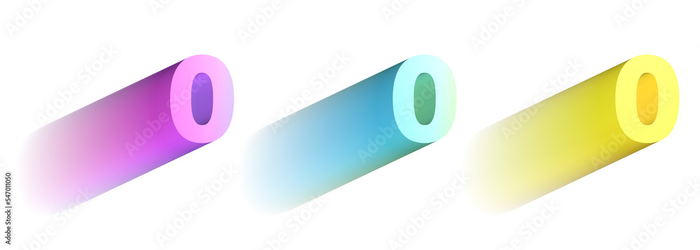 set of multicolored numbers, 3d illustration, zero