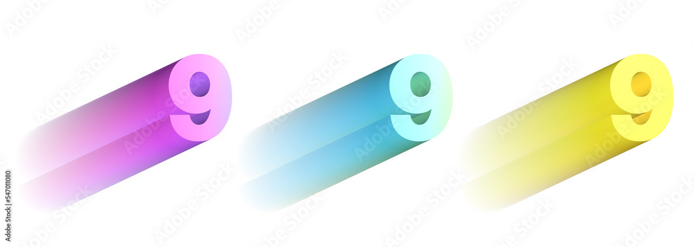 set of multicolored numbers, 3d illustration, nine set of multicolored numbers, 3d illustration, nine