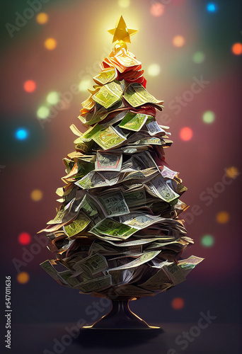 A Christmas tree made of money.