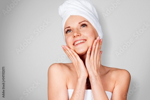 Happy young woman enjoy ideal skin