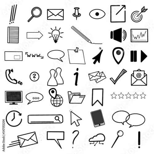 45x Information / Auskunft / Erklärung - Medien Suche Anfrage Merken Recherchieren Wissen - Set Icons Grafiken Cliparts Sketchnotes  photo