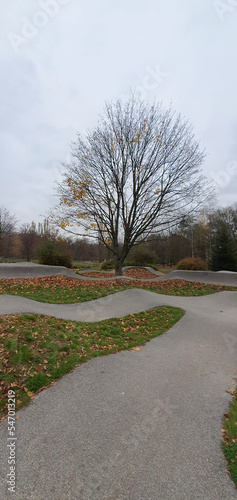 Pump Tarack Zdrowie on an autumn cloudy morning, Lodz, Poland. photo