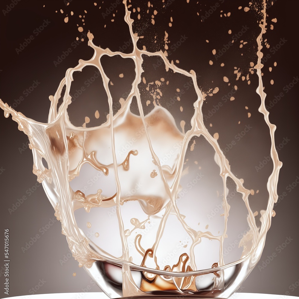 Splashing Coffee, Cream, Caramel, and Coffee Beans splash