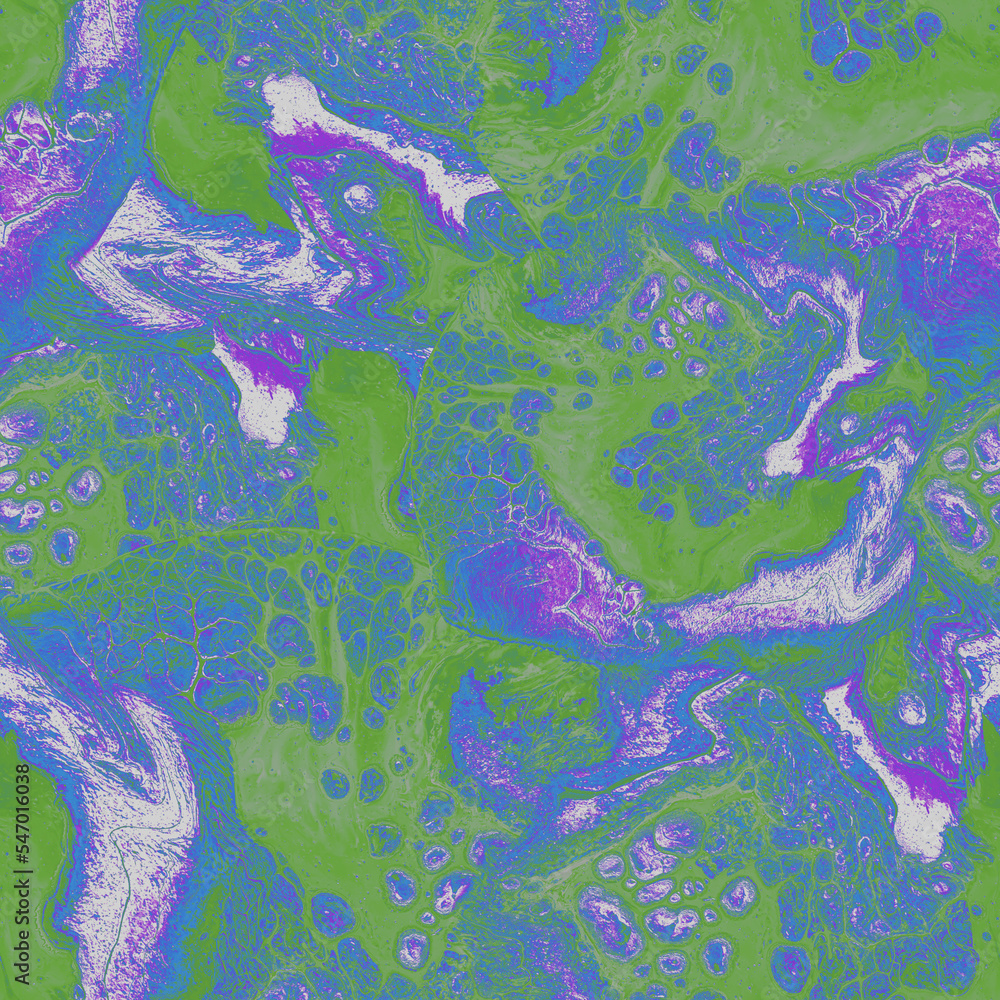 Acrylic liquid pouring abstract seamless pattern in calm green violet halftones. Stylish combination of luxury contemporary art liquid acrylic texture.