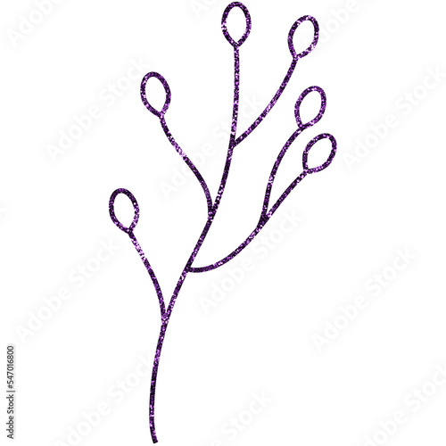 Purple Glitter Hand Drawn Flower Leaves Decorative Winter Element