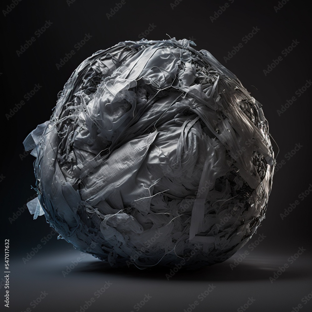 Giant ball of plastic trash from the ocean. Devastating earth pollution