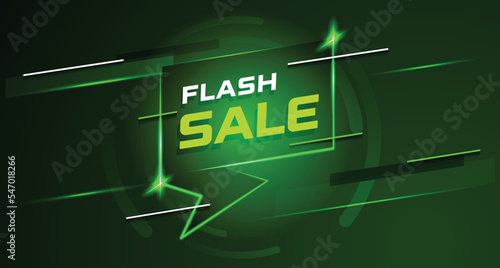 Green Flash Sale Retail Sign. Dynamic and Modern Marketing Template. Promotional Green Banner for Web and Printed Materials