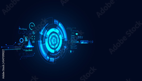 abstract technology ui futuristic concept hud interface hologram elements of digital data chart, communication, computing and circle percent vitality innovation on hi tech future design background