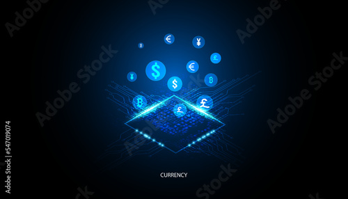 Abstract Circuit Board Electronics Concept Currency exchange Circuit connection, modern system, AI system, artificial intelligence mechanism