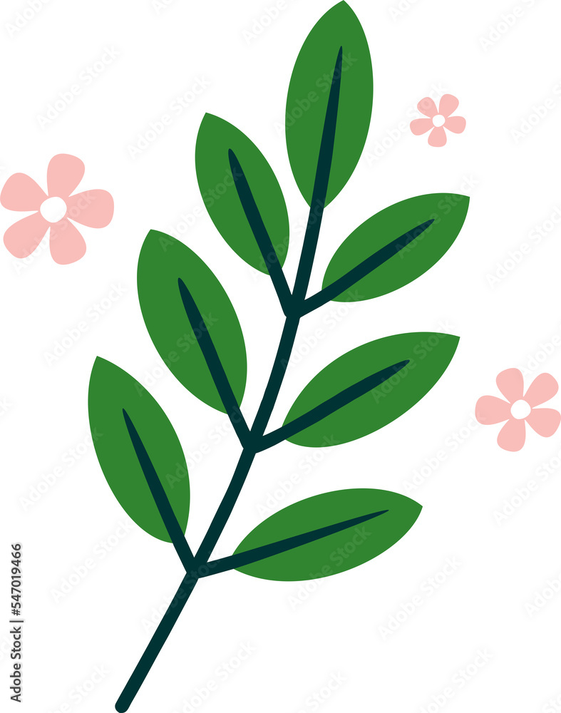 GREEN LEAVES AND SMALL FLOWERS, PNG