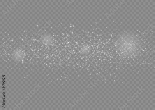 Blur white sparks and glitter special light effect. Fine, shiny bokeh dust particles fall off slightly. Defocused silver sparkle, stars and blurry spots. Magical flickering lights. Vector illustration