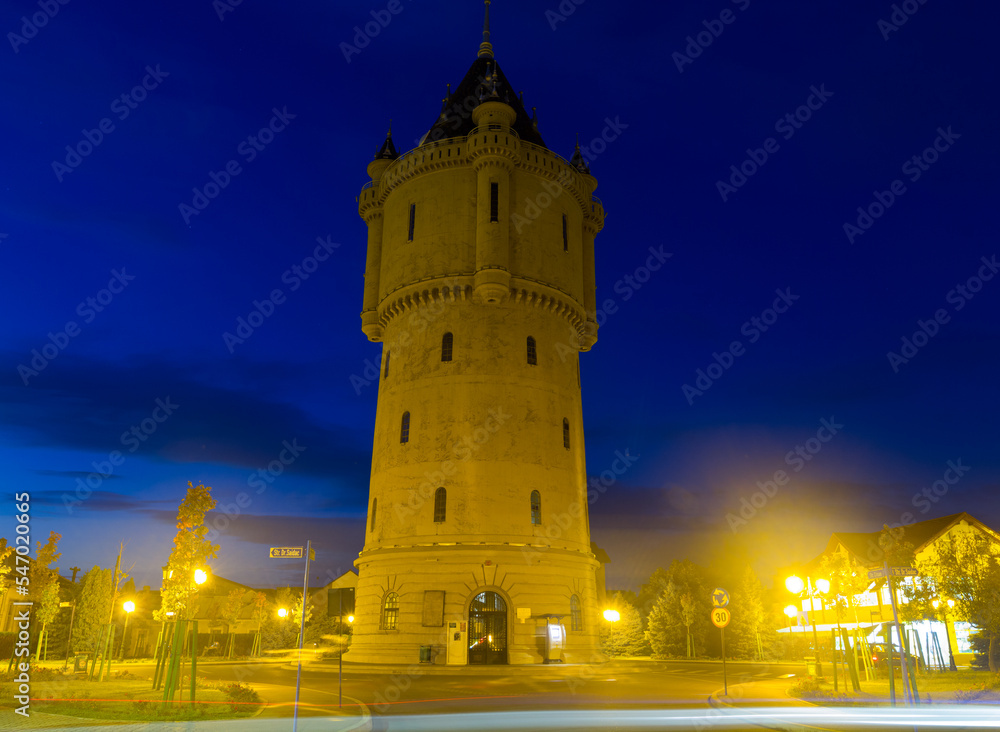 Fototapeta premium Night view of Water Castle, emblematic monument of town Drobeta Turnu-Severin, Romania