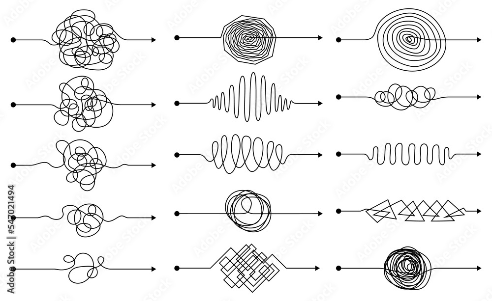 Set of arrows chaos mindset mess. Doodle knot lines concept with ...
