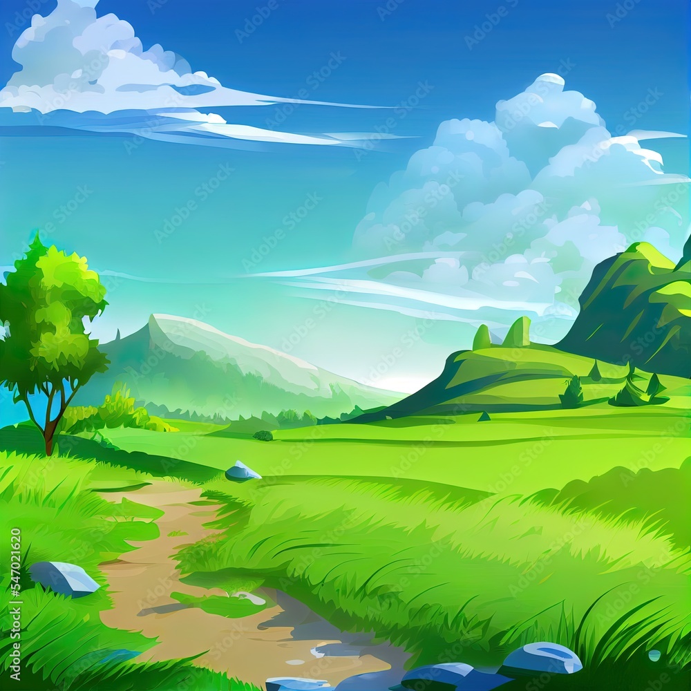 cartoon illustration image of natural scenery and green grass cartoon illustration image of natural scenery and green grass