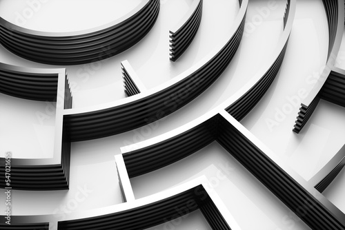 Close-up of an abstract maze on a white background. 3d rendering illustration.