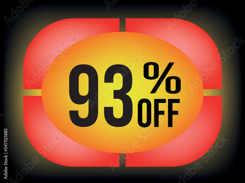 93 percent discount on the banner, in effect, 3d. Black banner with gradient yellow, red, orange and white inverted increase effect