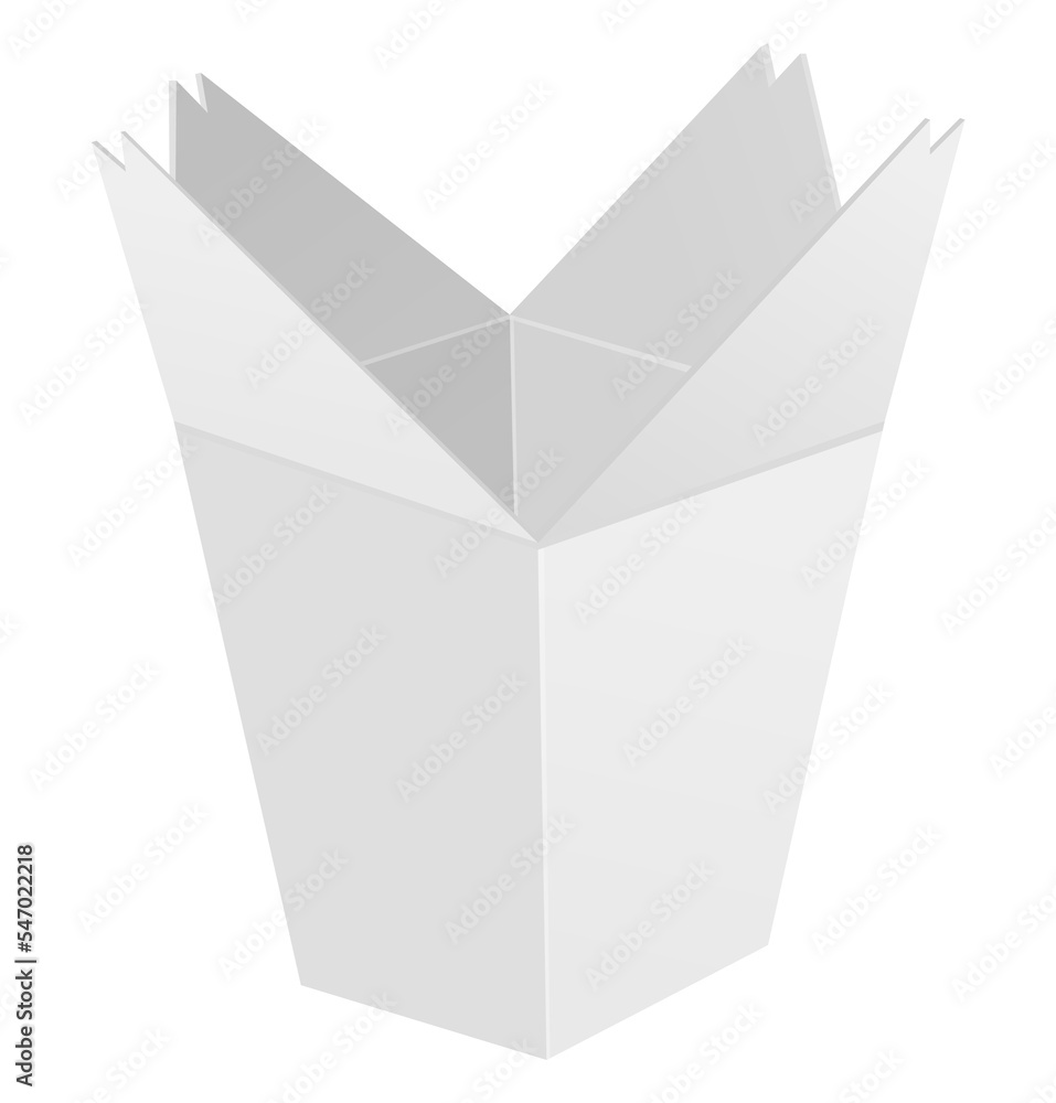 Chinese food box mock up. Blank open white 3d model cardboard noodle