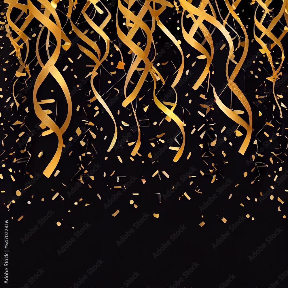 Gold Confetti Streamers On Black Background Stock Photos and Pictures -  4,015 Images