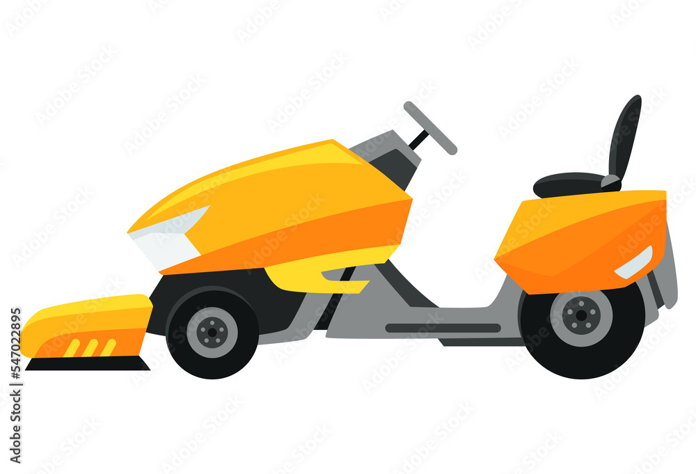 Lawn mower machine in green color. Trimming, pruning and cutting grass electric or petrol mower work tool for garden. Flat cartoon icon isolated on white background Lawn mower machine in green color. Trimming, pruning and cutting grass electric or petrol mower work tool for garden. Flat cartoon icon isolated on white background