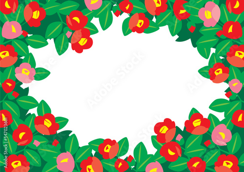 椿の花(2色)の円形フレーム