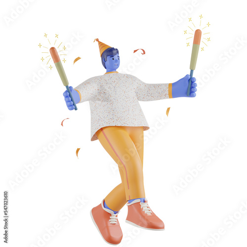 3d party people celebrate with sparkler