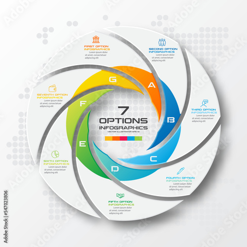 Circle chart infographic template with 7 options,Vector illustration.