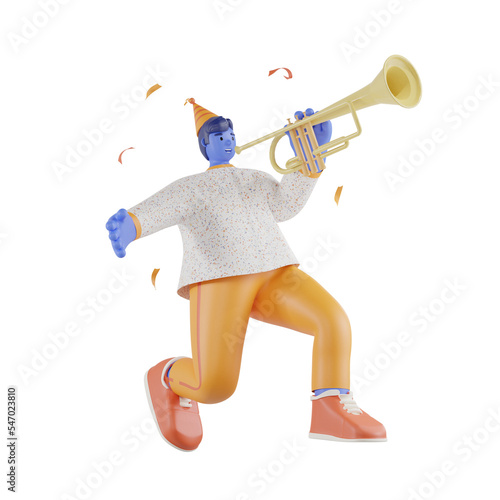3d party people playing trumpet
