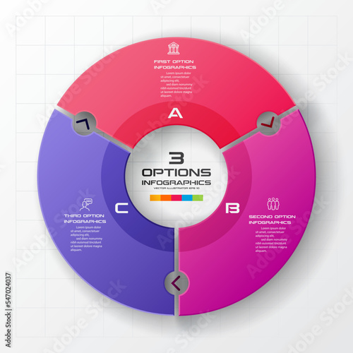 Circle chart infographic template with 3 options,Vector illustration.