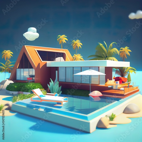3D modern vacation house 3D illustration