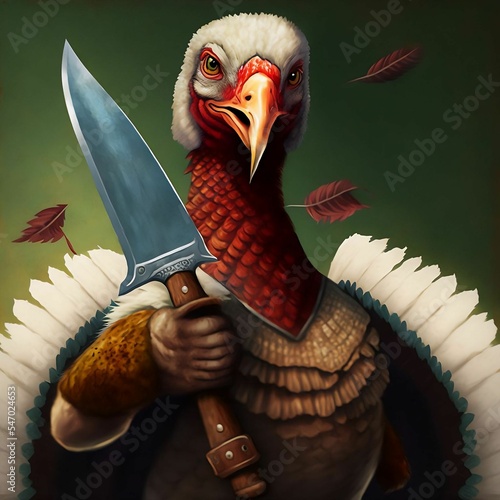 Wallpaper Mural Murderous Turkey Bird Holding Sharp Knife | Created Using Midjourney and Photoshop Torontodigital.ca