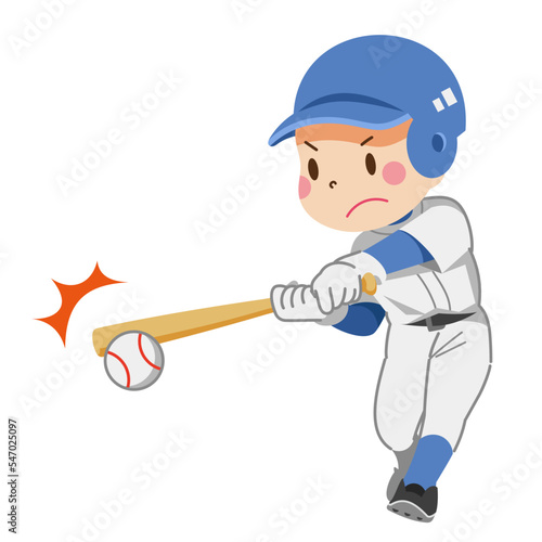 野球のボールを打つバッターの男の子