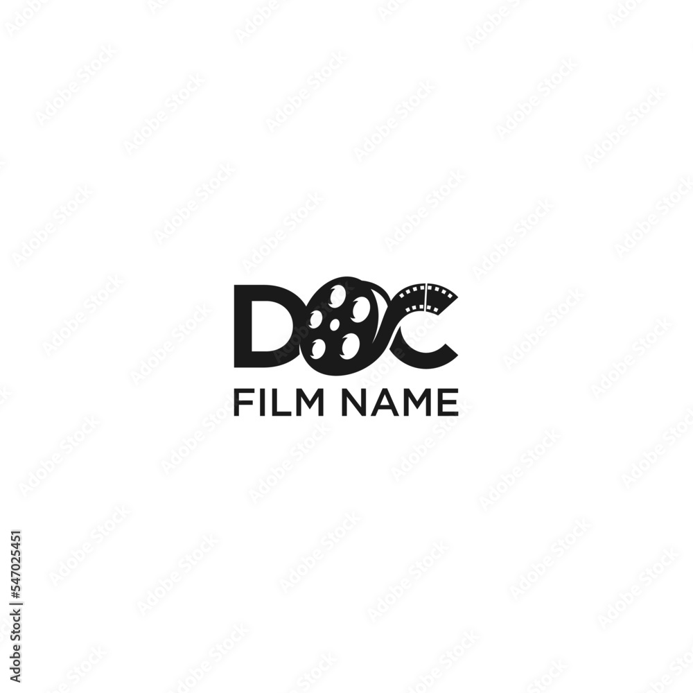 DOC initial with film in letter O logo design DOC initial with film in letter O logo design