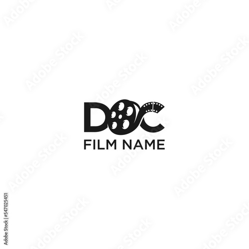 DOC initial with film in letter O logo design 