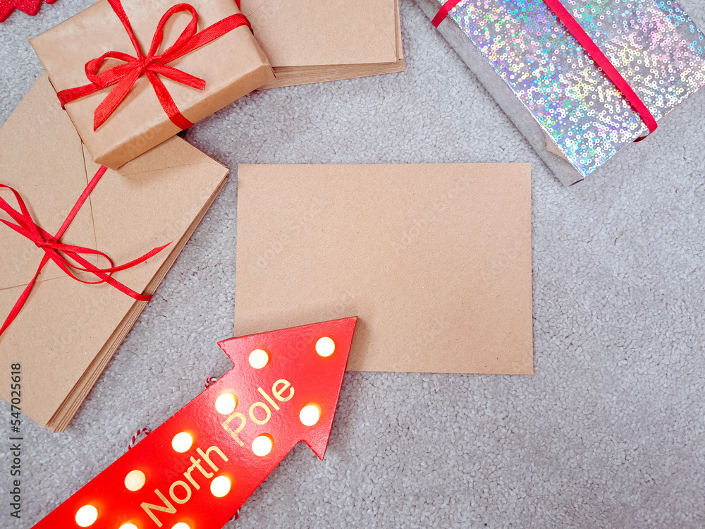 Fototapeta premium craft envelopes with the red stripe,letters to santa