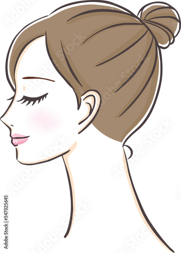 目を閉じた若いアジア女性の横顔イラスト