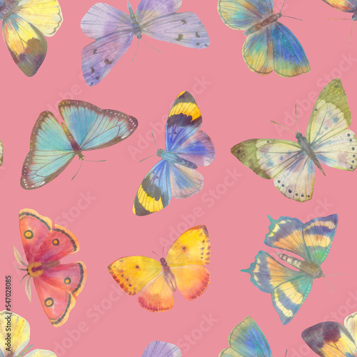 watercolor butterflies  seamless pattern for design. Abstract ornament from colorful butterflies.