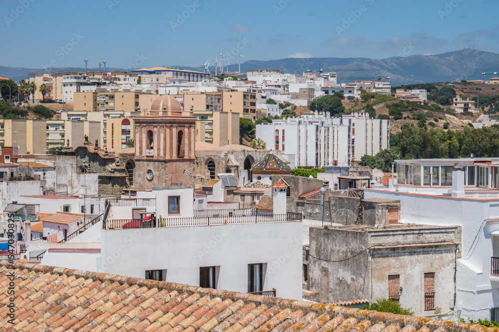 Roofs, architecture and tower of church San Mateo Apostol, Tarifa SPAIN