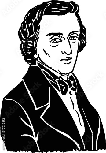 ショパン　モノクロ　線画肖像イラスト