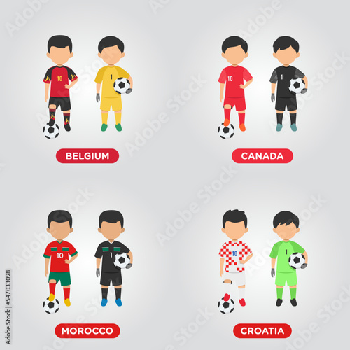 Vector Design illustration of collection football player of Belgium, Canada, Morocco, Croatia