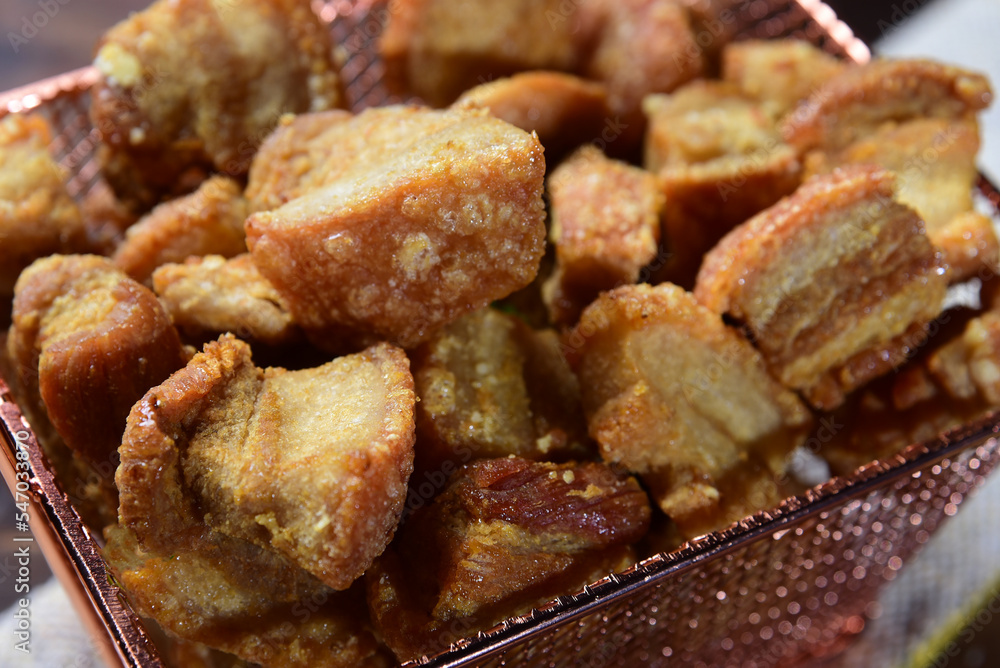 pork crackling fried and crispy pururuca typical Brazilian food pork crackling fried and crispy pururuca typical Brazilian food